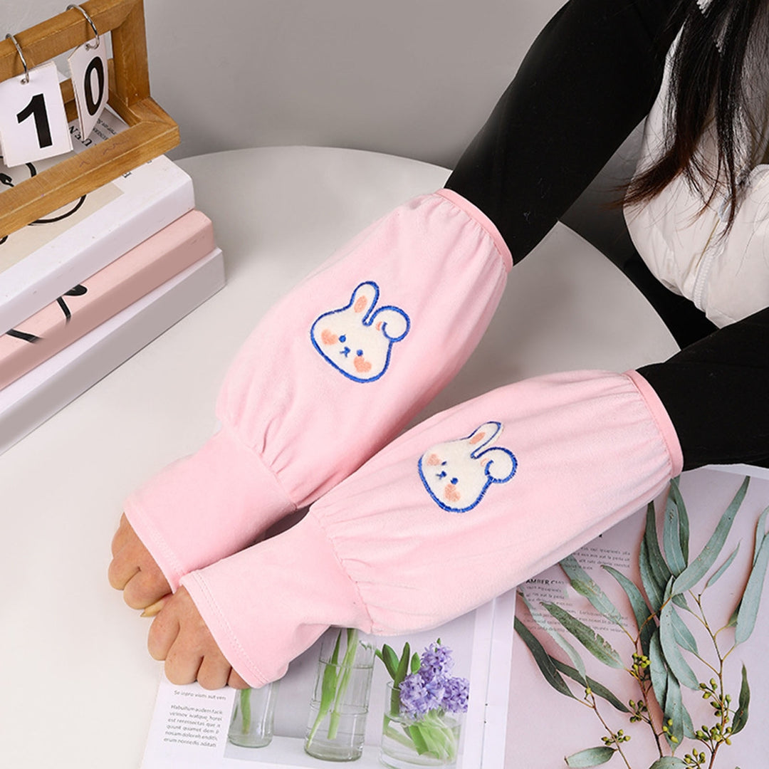 1 Pair Autumn Winter Rabbit Pattern Gloves Oversleeves 2 in 1 Elastic Band Anti-fouling Long Gloves Sleeves Image 10