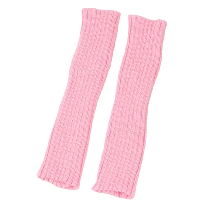 1 Pair Gloves Fingerless Knitted Solid Color Elastic Anti-slip Warm Thick Unisex Warm Soft Lengthened Cycling Riding Arm Image 4