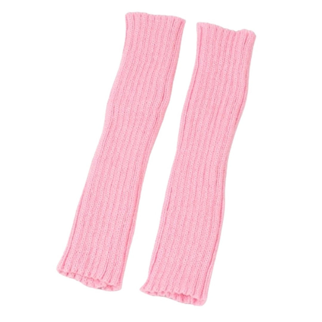 1 Pair Gloves Fingerless Knitted Solid Color Elastic Anti-slip Warm Thick Unisex Warm Soft Lengthened Cycling Riding Arm Image 1