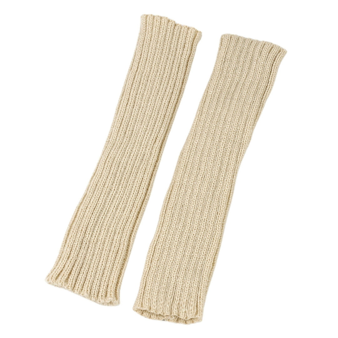 1 Pair Gloves Fingerless Knitted Solid Color Elastic Anti-slip Warm Thick Unisex Warm Soft Lengthened Cycling Riding Arm Image 6