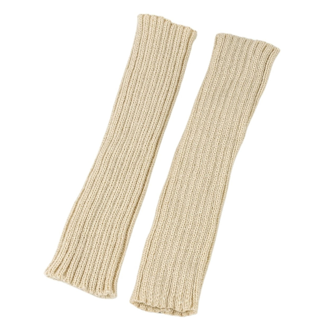 1 Pair Gloves Fingerless Knitted Solid Color Elastic Anti-slip Warm Thick Unisex Warm Soft Lengthened Cycling Riding Arm Image 1