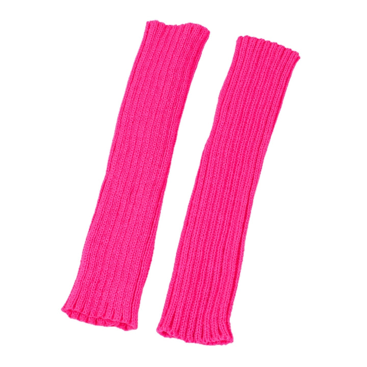 1 Pair Gloves Fingerless Knitted Solid Color Elastic Anti-slip Warm Thick Unisex Warm Soft Lengthened Cycling Riding Arm Image 10