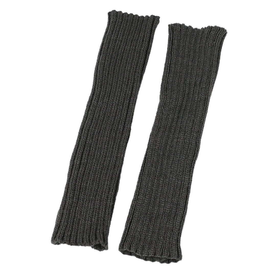 1 Pair Gloves Fingerless Knitted Solid Color Elastic Anti-slip Warm Thick Unisex Warm Soft Lengthened Cycling Riding Arm Image 1