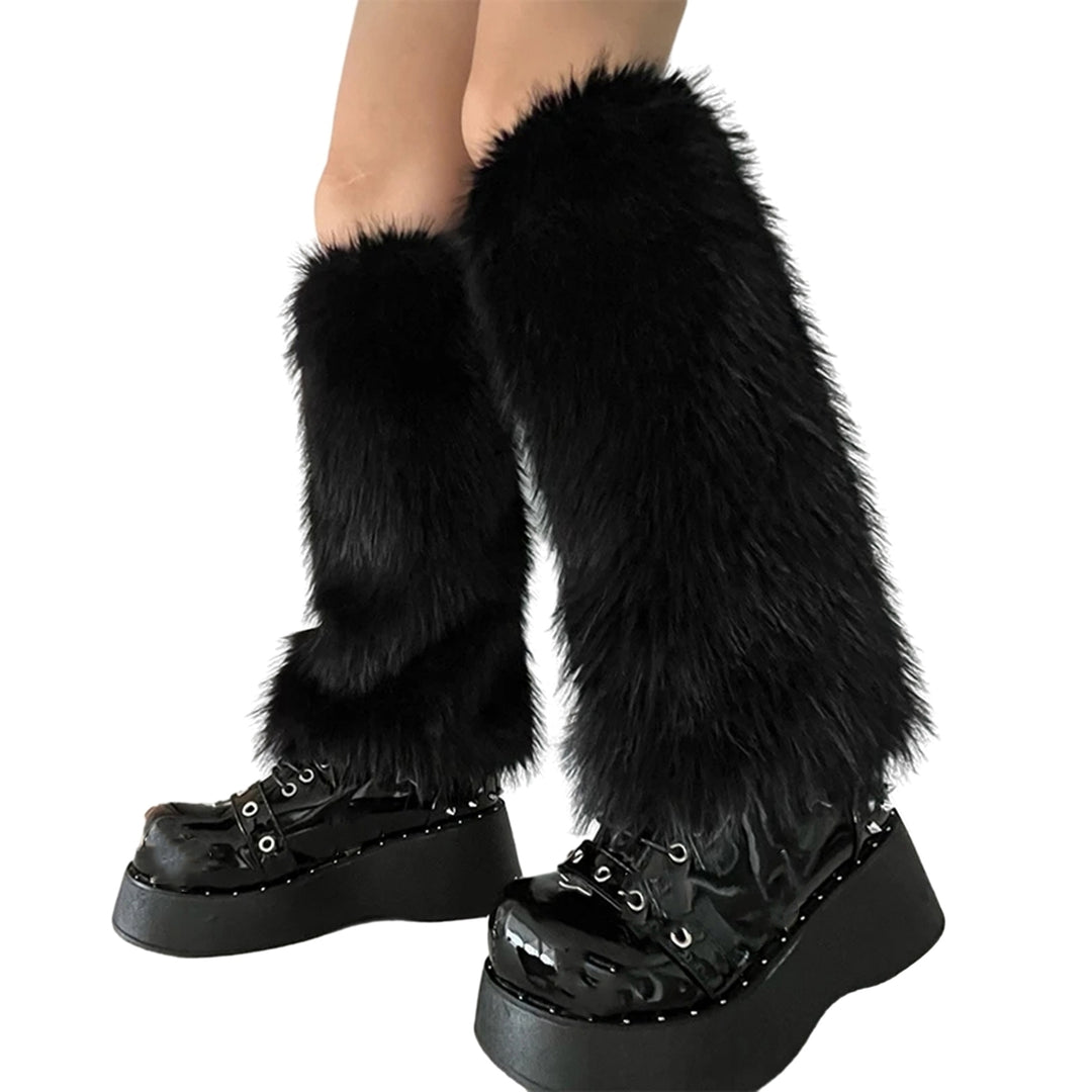 1 Pair Women Furry Leg Warmers Faux faux Leg Warmers Boot Covers Lady Cute Knee-length Warm Leg Socks Image 2