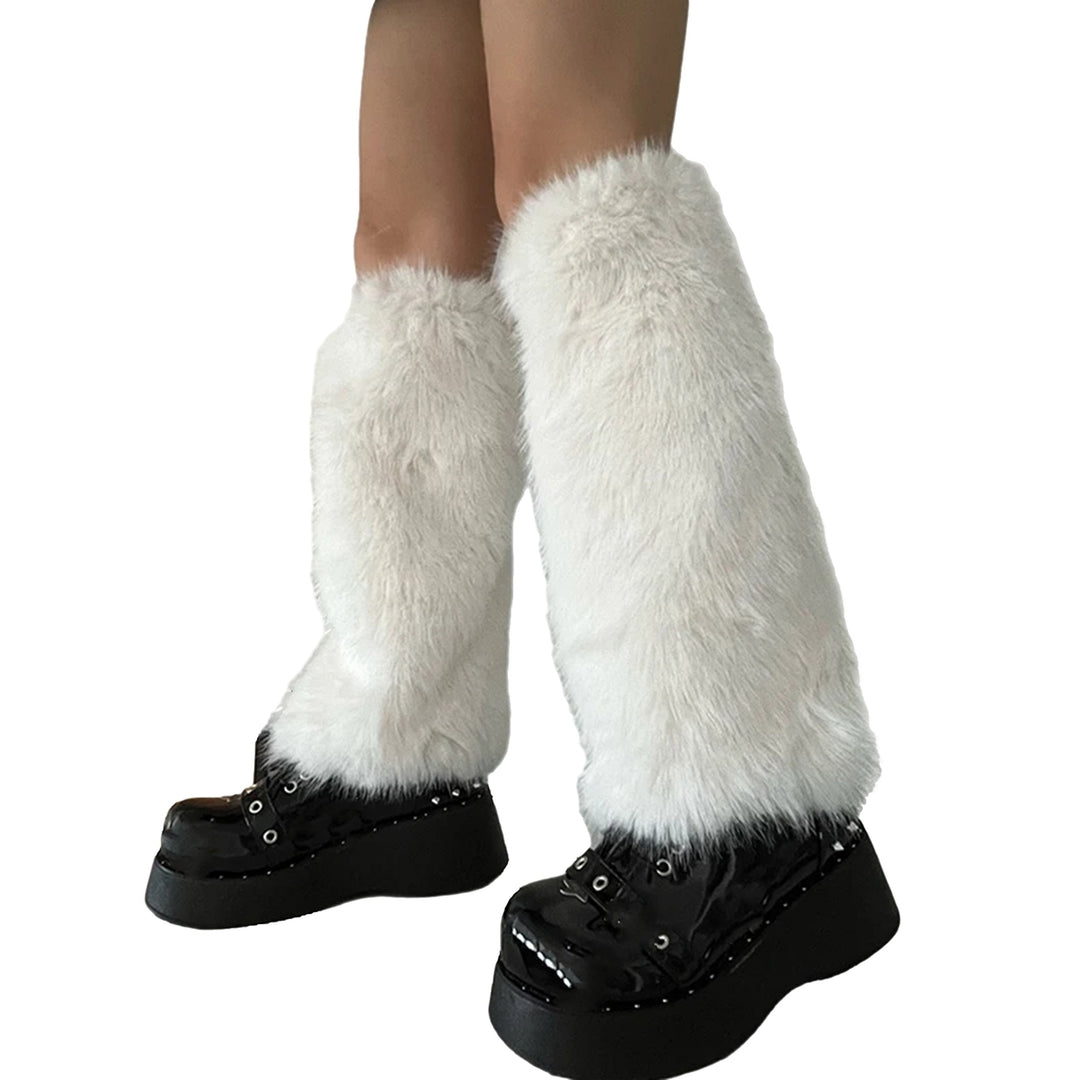 1 Pair Women Furry Leg Warmers Faux faux Leg Warmers Boot Covers Lady Cute Knee-length Warm Leg Socks Image 3