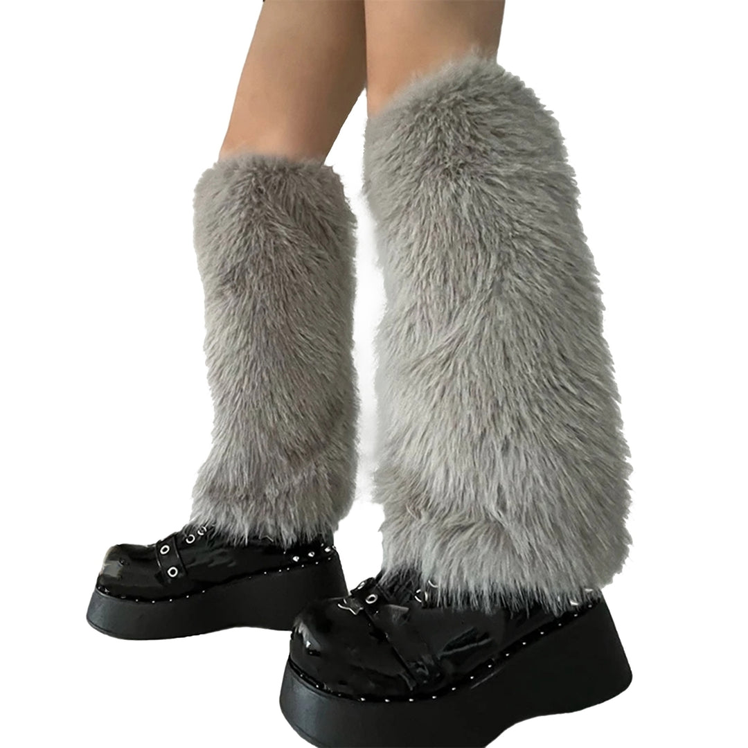 1 Pair Women Furry Leg Warmers Faux faux Leg Warmers Boot Covers Lady Cute Knee-length Warm Leg Socks Image 4