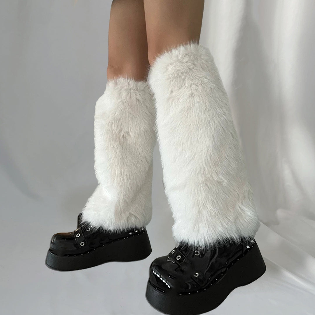1 Pair Women Furry Leg Warmers Faux faux Leg Warmers Boot Covers Lady Cute Knee-length Warm Leg Socks Image 4