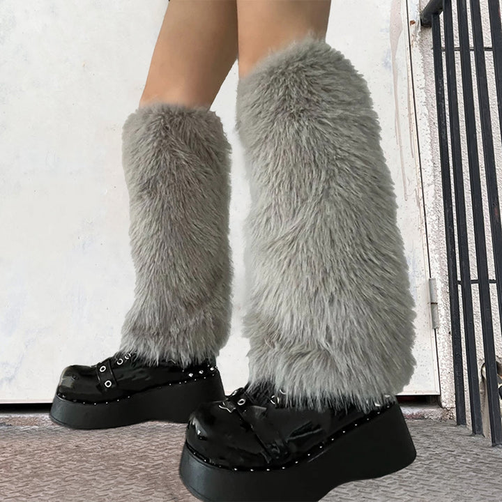 1 Pair Women Furry Leg Warmers Faux faux Leg Warmers Boot Covers Lady Cute Knee-length Warm Leg Socks Image 6