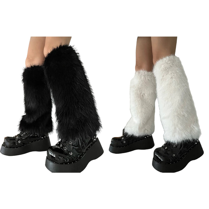 1 Pair Women Furry Leg Warmers Faux faux Leg Warmers Boot Covers Lady Cute Knee-length Warm Leg Socks Image 8