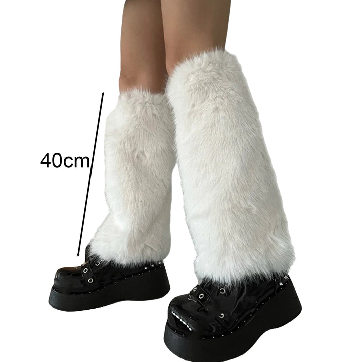 1 Pair Women Furry Leg Warmers Faux faux Leg Warmers Boot Covers Lady Cute Knee-length Warm Leg Socks Image 9