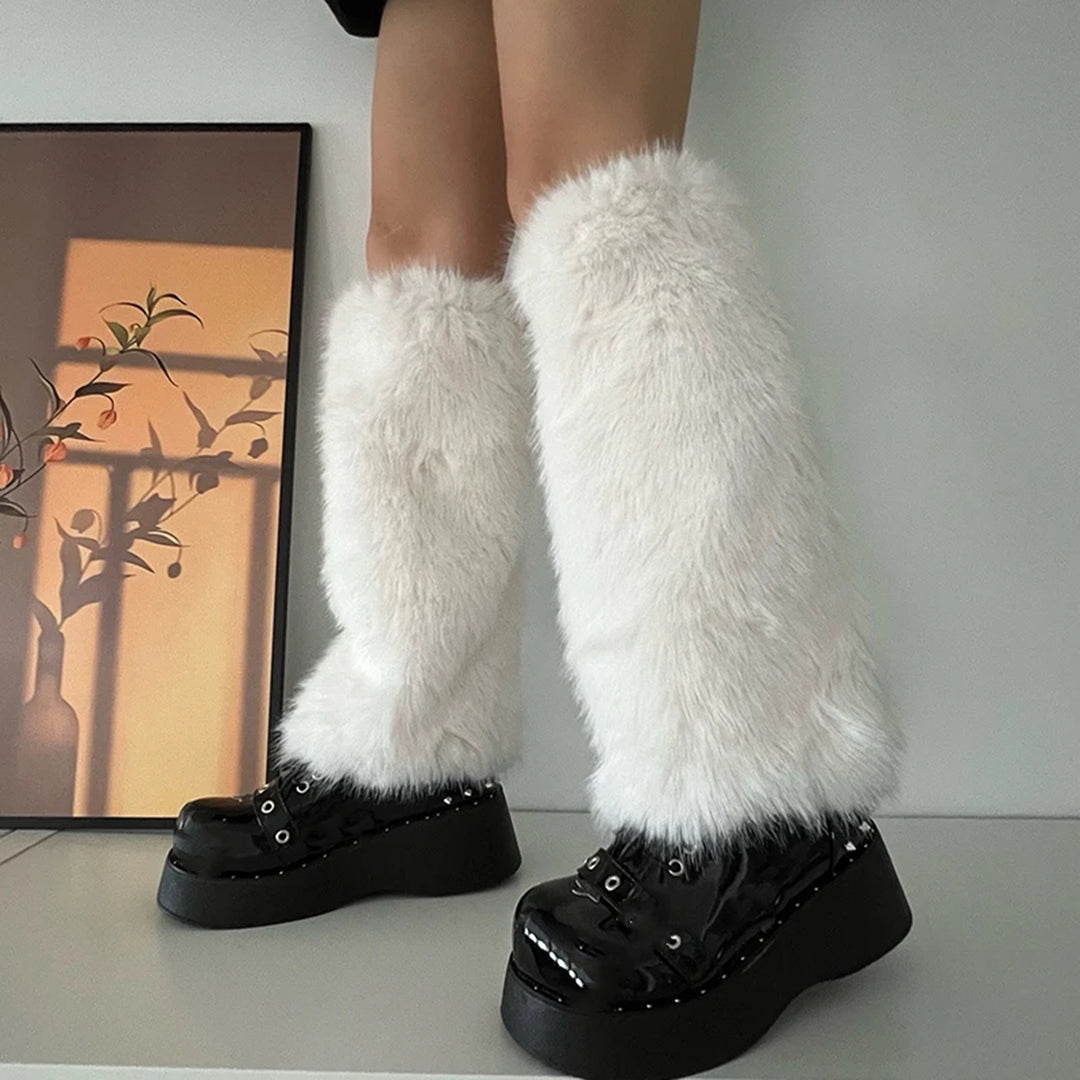 1 Pair Women Furry Leg Warmers Faux faux Leg Warmers Boot Covers Lady Cute Knee-length Warm Leg Socks Image 10