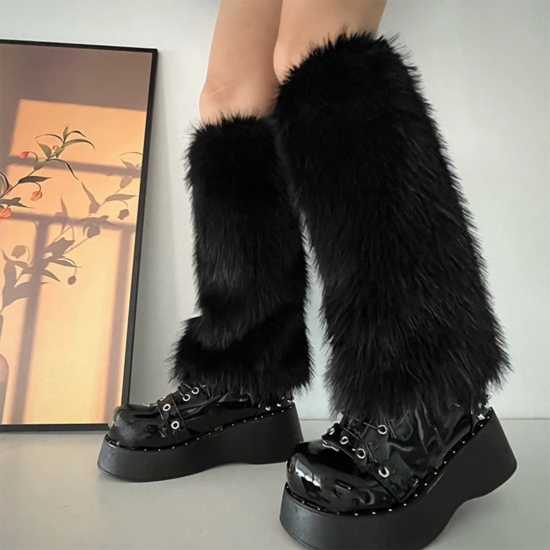1 Pair Women Furry Leg Warmers Faux faux Leg Warmers Boot Covers Lady Cute Knee-length Warm Leg Socks Image 12