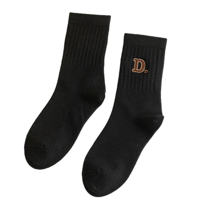 1 Pair Women Socks Letter Embroidery Mid-tube Thick Soft Warm Sweat Absorption No Odor Anti-slip Elastic Casual Floor Image 1