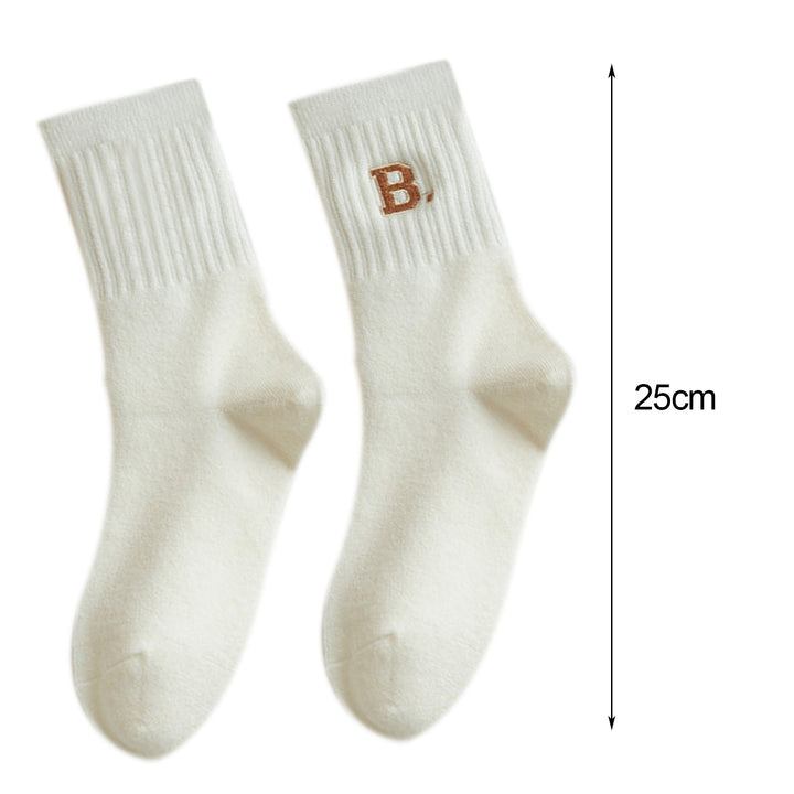 1 Pair Women Socks Letter Embroidery Mid-tube Thick Soft Warm Sweat Absorption No Odor Anti-slip Elastic Casual Floor Image 6