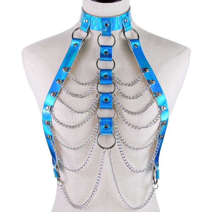 Holographic Faux Leather Body Chain Punk Women Waist Chest Chain Harness Top Body Jewelry Festival Outfit Image 8