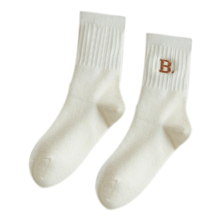 1 Pair Women Socks Letter Embroidery Mid-tube Thick Soft Warm Sweat Absorption No Odor Anti-slip Elastic Casual Floor Image 10