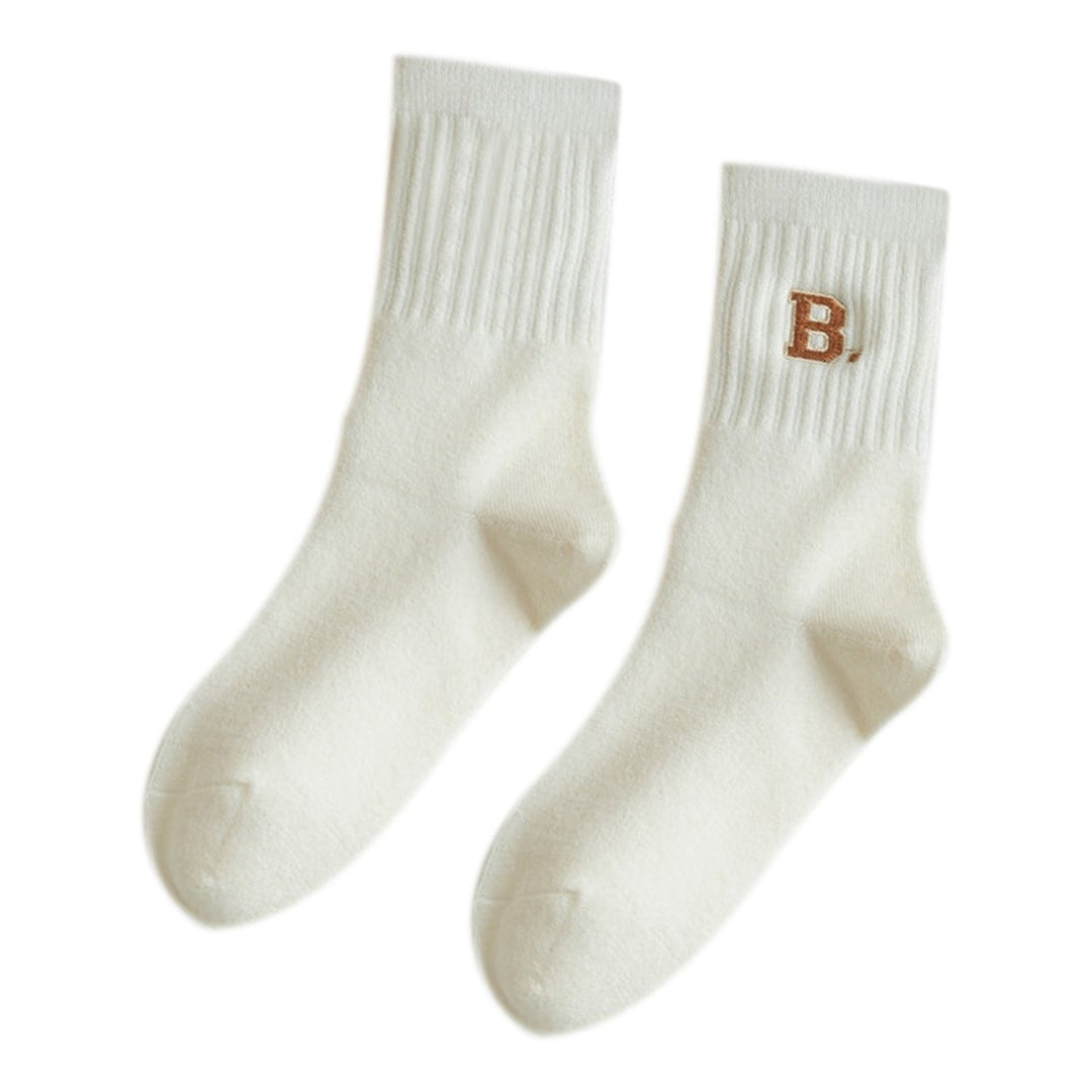 1 Pair Women Socks Letter Embroidery Mid-tube Thick Soft Warm Sweat Absorption No Odor Anti-slip Elastic Casual Floor Image 1