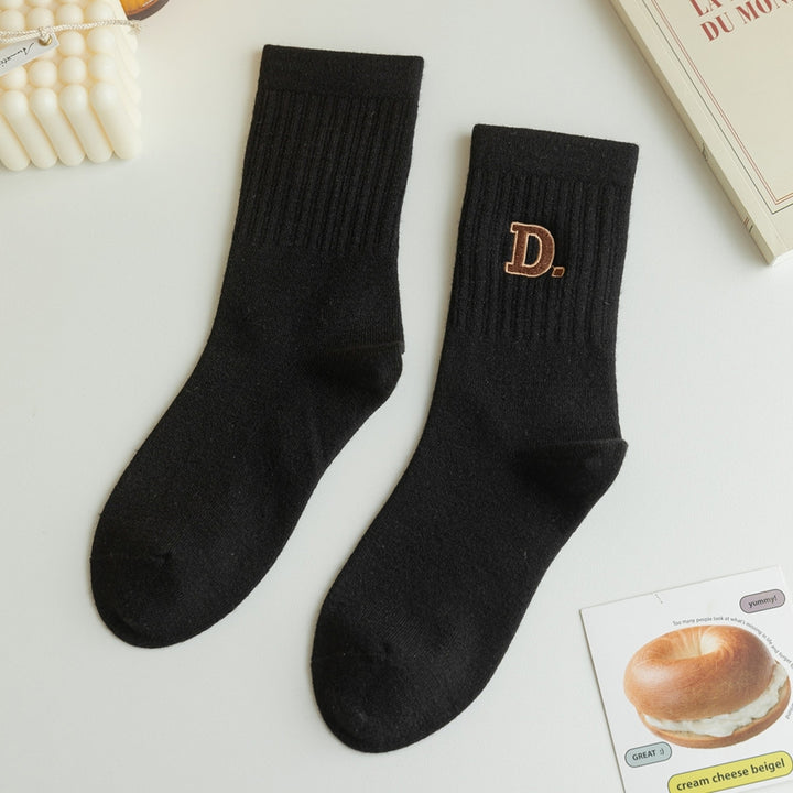 1 Pair Women Socks Letter Embroidery Mid-tube Thick Soft Warm Sweat Absorption No Odor Anti-slip Elastic Casual Floor Image 12