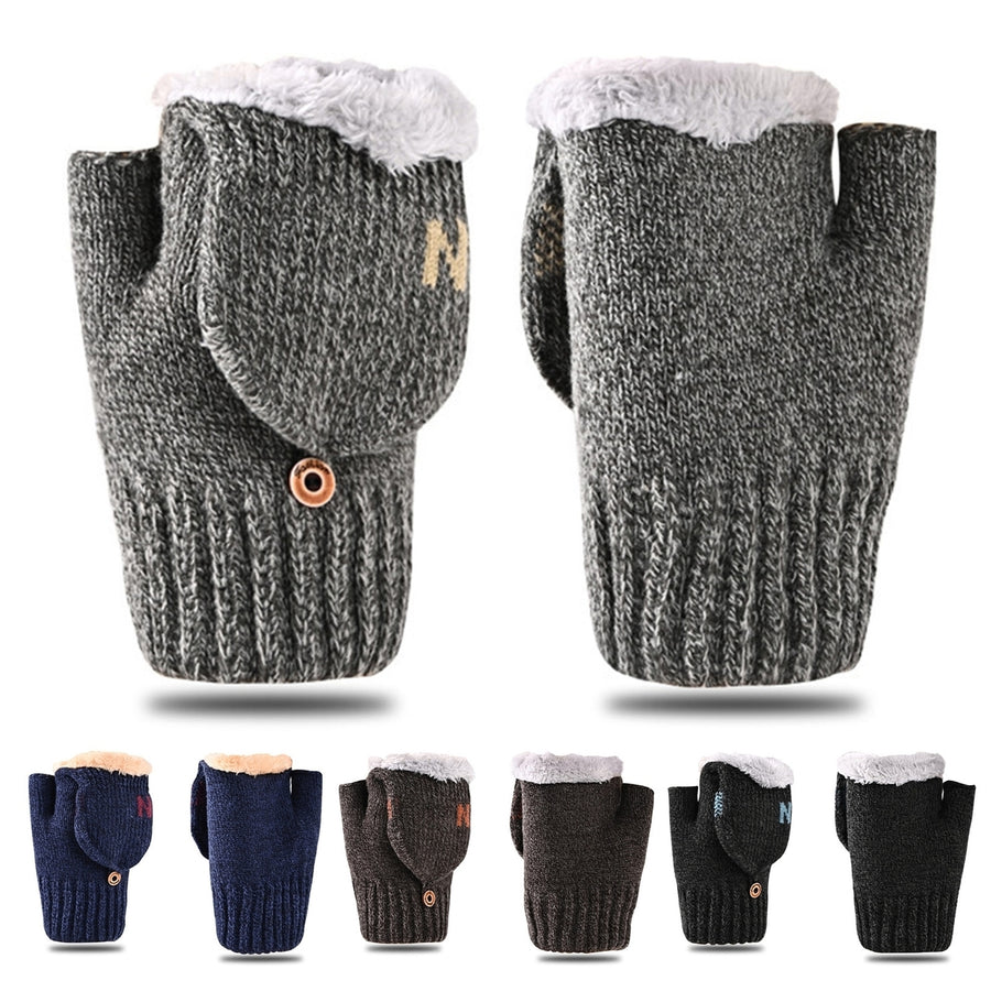 1 Pair Winter Gloves Half-finger Thickened Knitted Warm Soft Elastic Anti-slip Heat Retention Cold Image 1