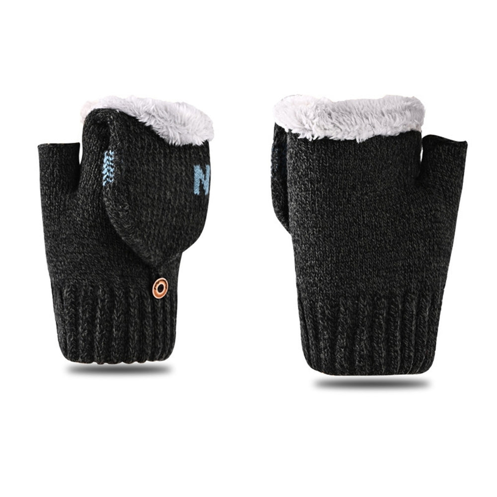 1 Pair Winter Gloves Half-finger Thickened Knitted Warm Soft Elastic Anti-slip Heat Retention Cold Image 2
