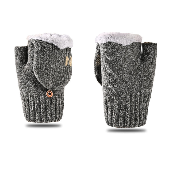 1 Pair Winter Gloves Half-finger Thickened Knitted Warm Soft Elastic Anti-slip Heat Retention Cold Image 3