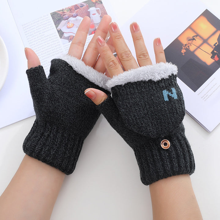 1 Pair Winter Gloves Half-finger Thickened Knitted Warm Soft Elastic Anti-slip Heat Retention Cold Image 6