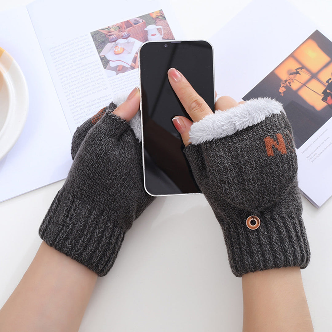 1 Pair Winter Gloves Half-finger Thickened Knitted Warm Soft Elastic Anti-slip Heat Retention Cold Image 7
