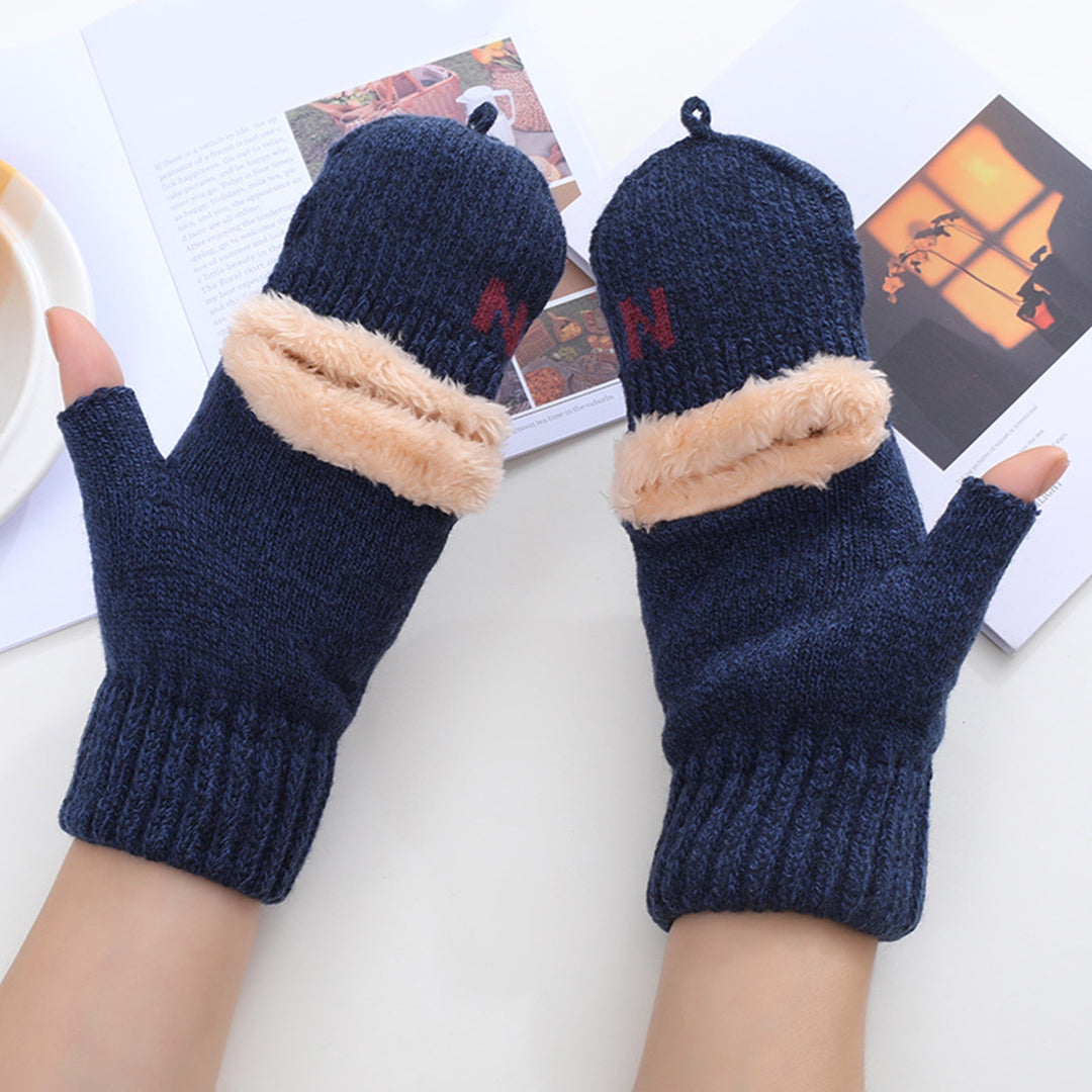1 Pair Winter Gloves Half-finger Thickened Knitted Warm Soft Elastic Anti-slip Heat Retention Cold Image 8