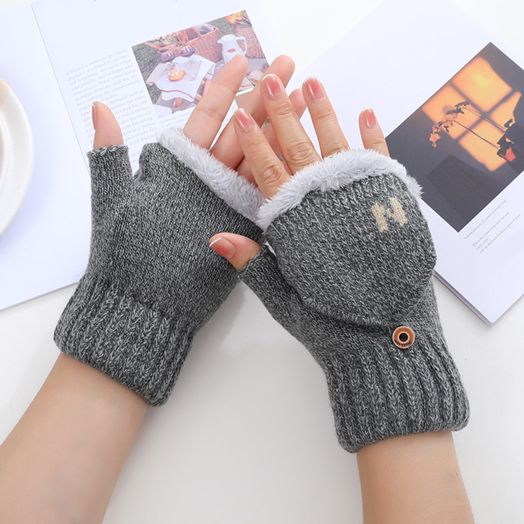 1 Pair Winter Gloves Half-finger Thickened Knitted Warm Soft Elastic Anti-slip Heat Retention Cold Image 9