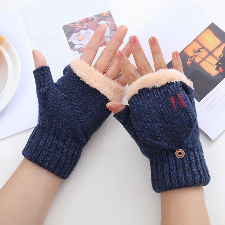 1 Pair Winter Gloves Half-finger Thickened Knitted Warm Soft Elastic Anti-slip Heat Retention Cold Image 11