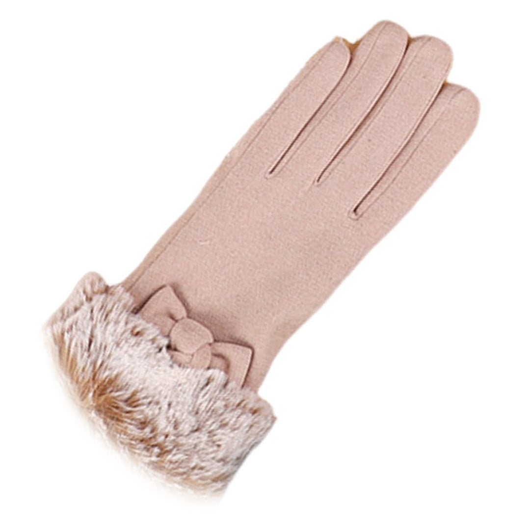 1 Pair Ladies Gloves Faux faux Bow Decor Five Fingers Solid Color Touch Screen Thick Windproof Warm Soft Anti-slip Lady Image 1