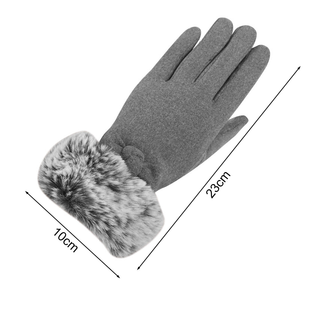 1 Pair Ladies Gloves Faux faux Bow Decor Five Fingers Solid Color Touch Screen Thick Windproof Warm Soft Anti-slip Lady Image 10