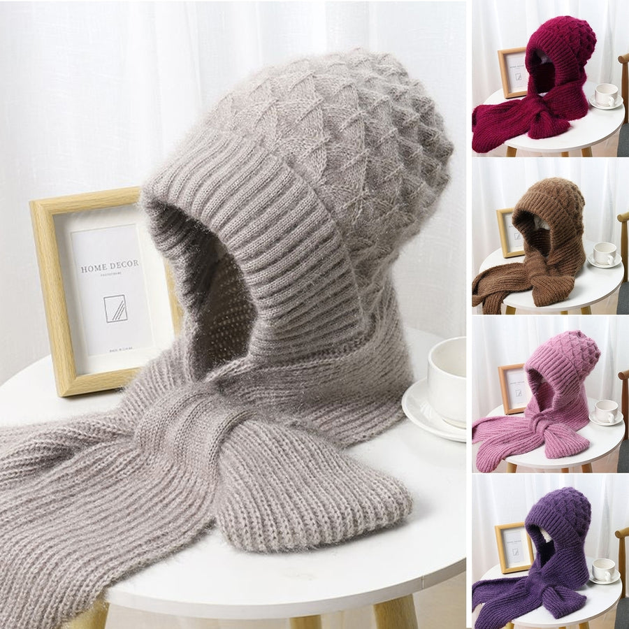 Autumn Winter Knitted Hat Super Soft Thickened Cold-Proof Ear Protection Windproof Beanie with Scarf Image 1