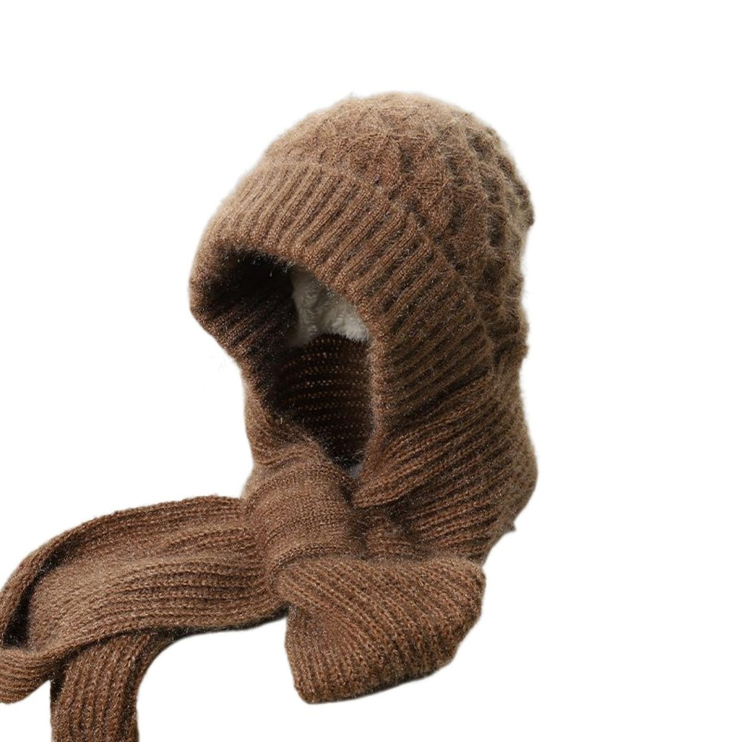 Autumn Winter Knitted Hat Super Soft Thickened Cold-Proof Ear Protection Windproof Beanie with Scarf Image 3