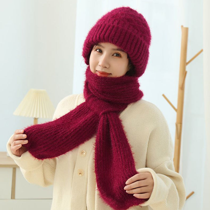 Autumn Winter Knitted Hat Super Soft Thickened Cold-Proof Ear Protection Windproof Beanie with Scarf Image 8