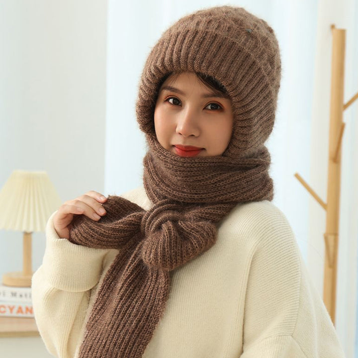 Autumn Winter Knitted Hat Super Soft Thickened Cold-Proof Ear Protection Windproof Beanie with Scarf Image 9