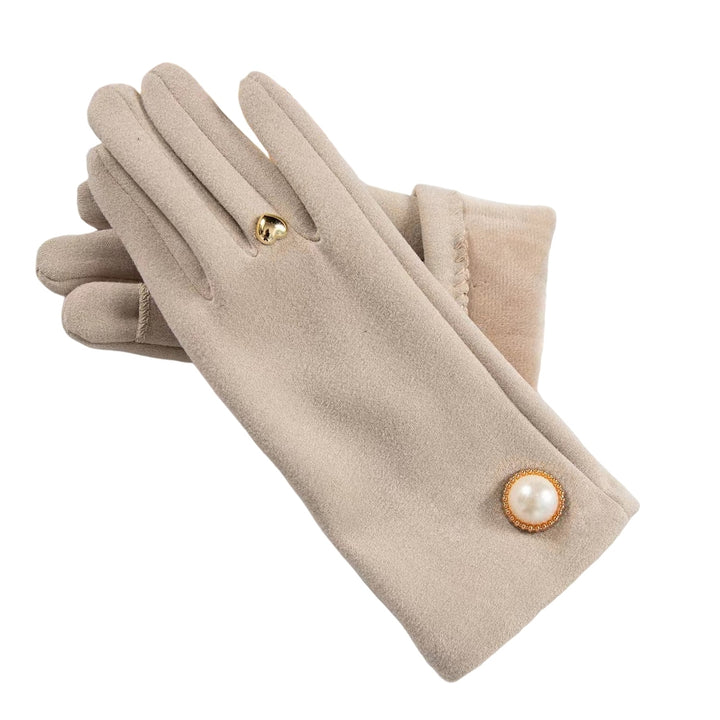 1 Pair Winter Women Gloves 2 Fingers Touchscreen Elegant Faux Pearl Button Windproof Thickened Warm Ladies Motorcycle Image 4