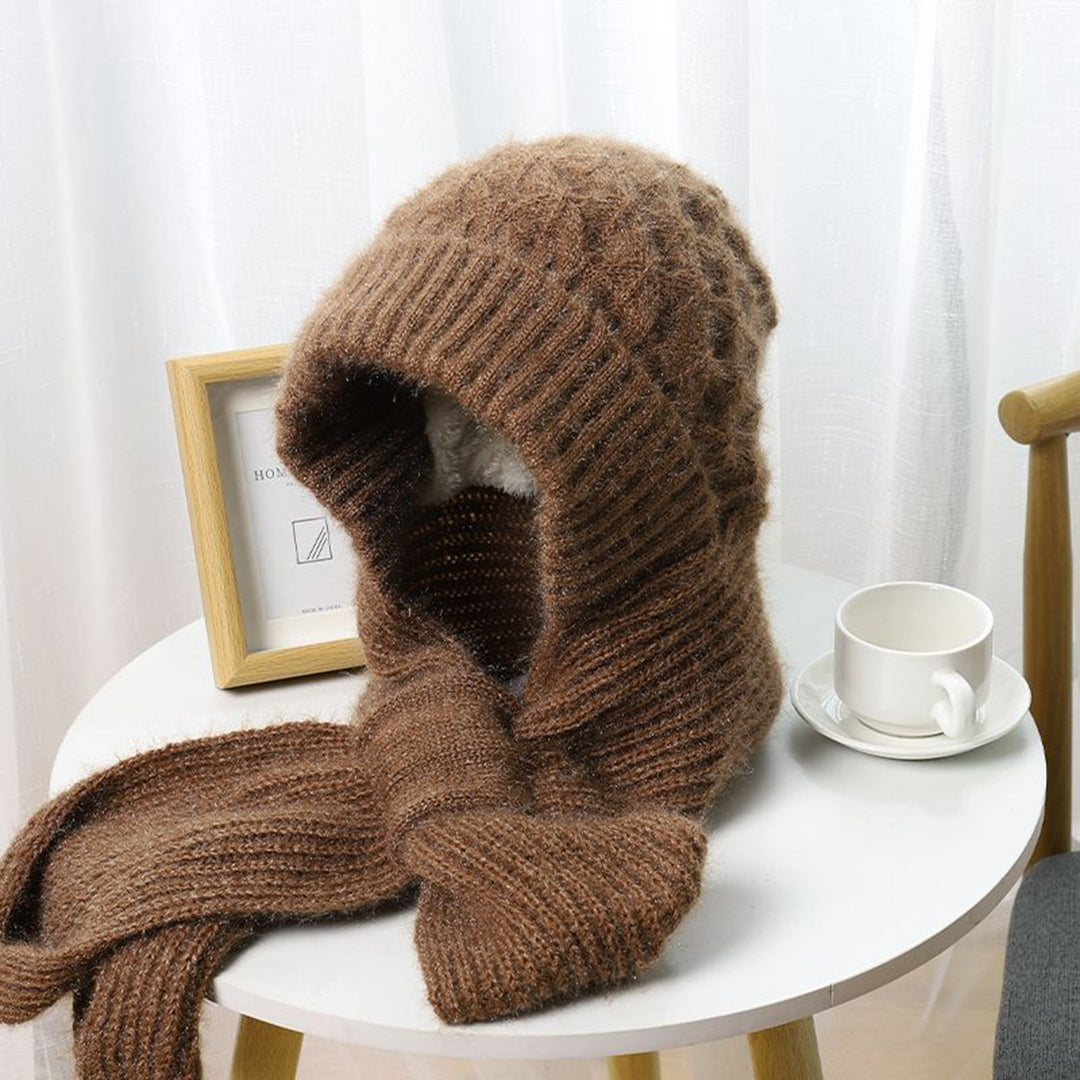 Autumn Winter Knitted Hat Super Soft Thickened Cold-Proof Ear Protection Windproof Beanie with Scarf Image 10