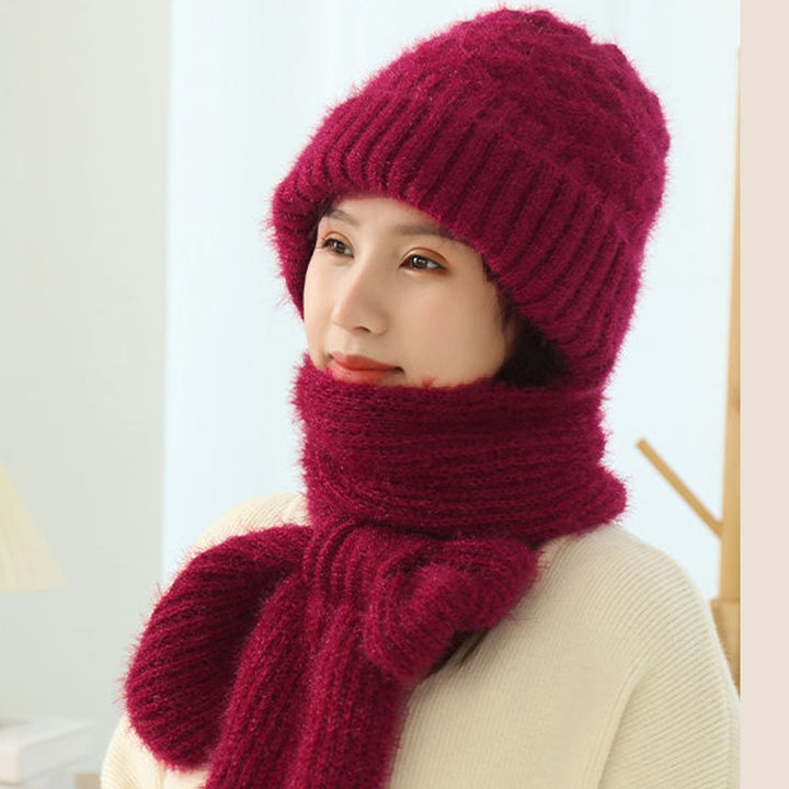 Autumn Winter Knitted Hat Super Soft Thickened Cold-Proof Ear Protection Windproof Beanie with Scarf Image 12