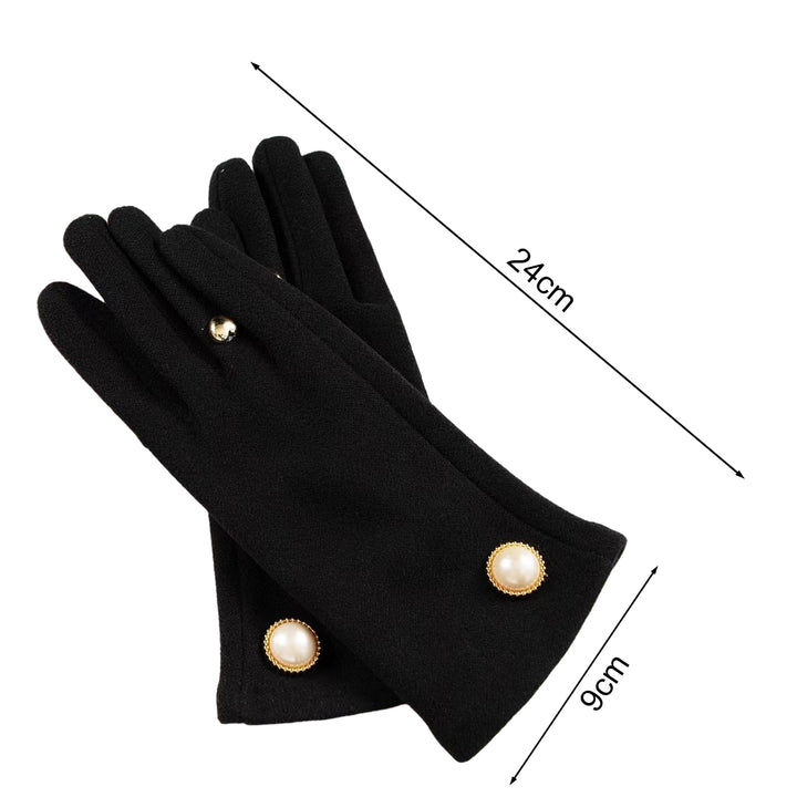 1 Pair Winter Women Gloves 2 Fingers Touchscreen Elegant Faux Pearl Button Windproof Thickened Warm Ladies Motorcycle Image 8