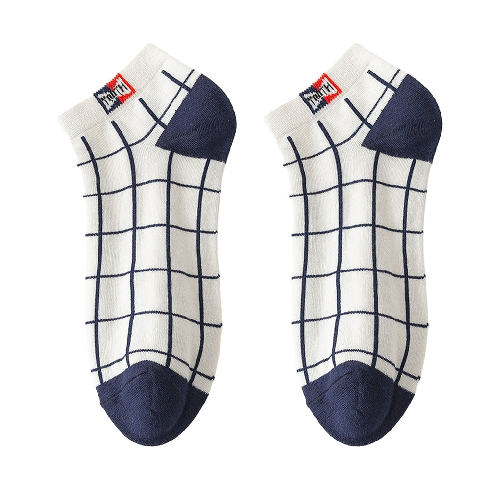 1 Pair Men Socks Contrast Color Low-cut Anti-slip Plaid Print Thick Warm High Elasticity No Odor Soft Four Season Sports Image 2