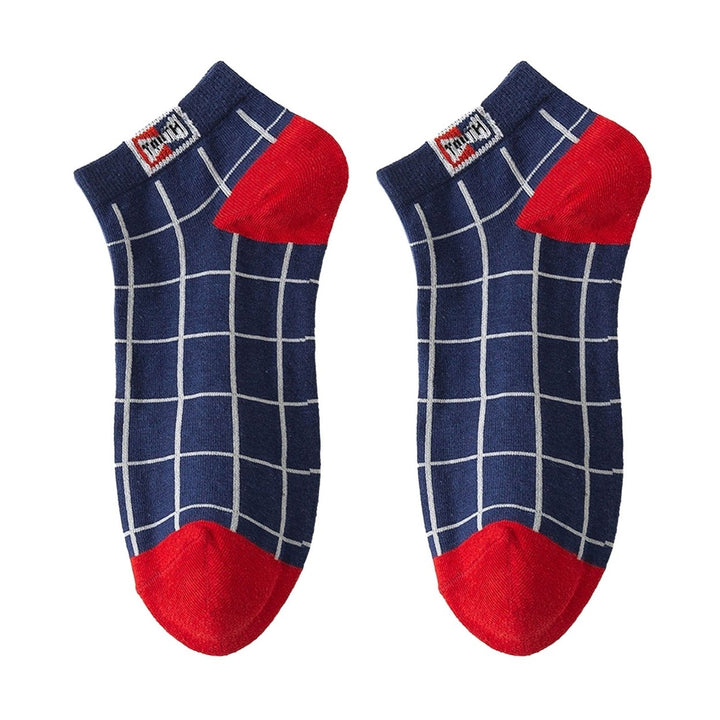 1 Pair Men Socks Contrast Color Low-cut Anti-slip Plaid Print Thick Warm High Elasticity No Odor Soft Four Season Sports Image 3