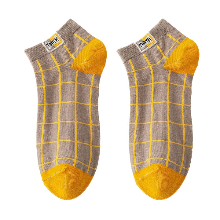 1 Pair Men Socks Contrast Color Low-cut Anti-slip Plaid Print Thick Warm High Elasticity No Odor Soft Four Season Sports Image 4