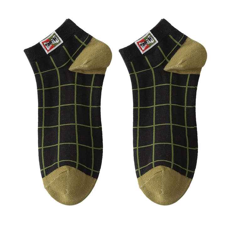 1 Pair Men Socks Contrast Color Low-cut Anti-slip Plaid Print Thick Warm High Elasticity No Odor Soft Four Season Sports Image 4