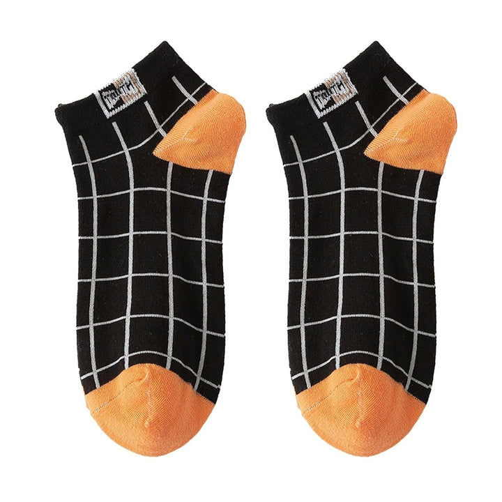 1 Pair Men Socks Contrast Color Low-cut Anti-slip Plaid Print Thick Warm High Elasticity No Odor Soft Four Season Sports Image 6