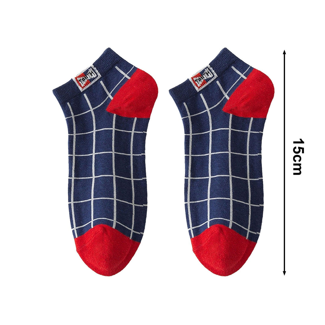 1 Pair Men Socks Contrast Color Low-cut Anti-slip Plaid Print Thick Warm High Elasticity No Odor Soft Four Season Sports Image 10