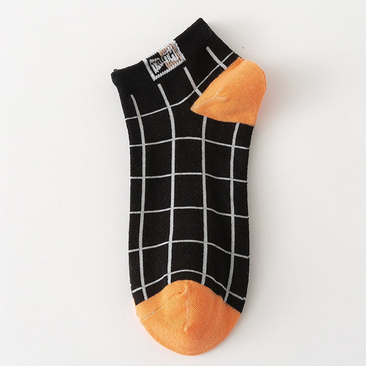 1 Pair Men Socks Contrast Color Low-cut Anti-slip Plaid Print Thick Warm High Elasticity No Odor Soft Four Season Sports Image 11