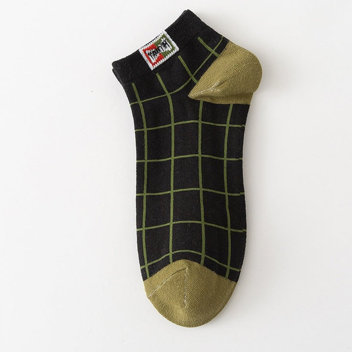 1 Pair Men Socks Contrast Color Low-cut Anti-slip Plaid Print Thick Warm High Elasticity No Odor Soft Four Season Sports Image 12