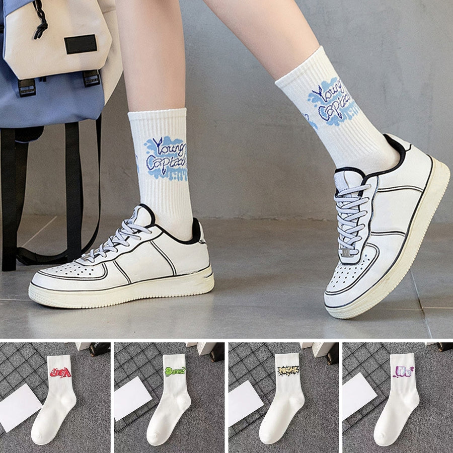 1 Pair Couple Sport Socks Spring Autumn Middle Tube Socks Funny Cartoon Print Men Soft Breathable Socks Image 1