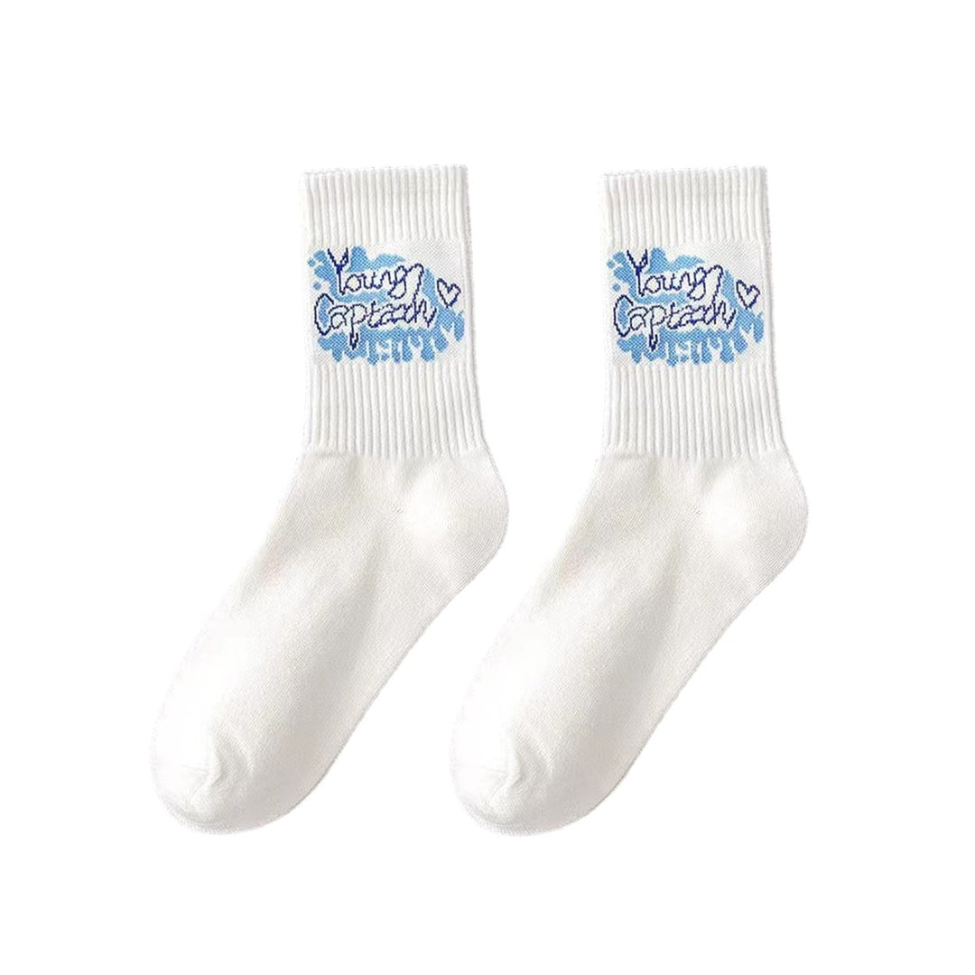 1 Pair Couple Sport Socks Spring Autumn Middle Tube Socks Funny Cartoon Print Men Soft Breathable Socks Image 1